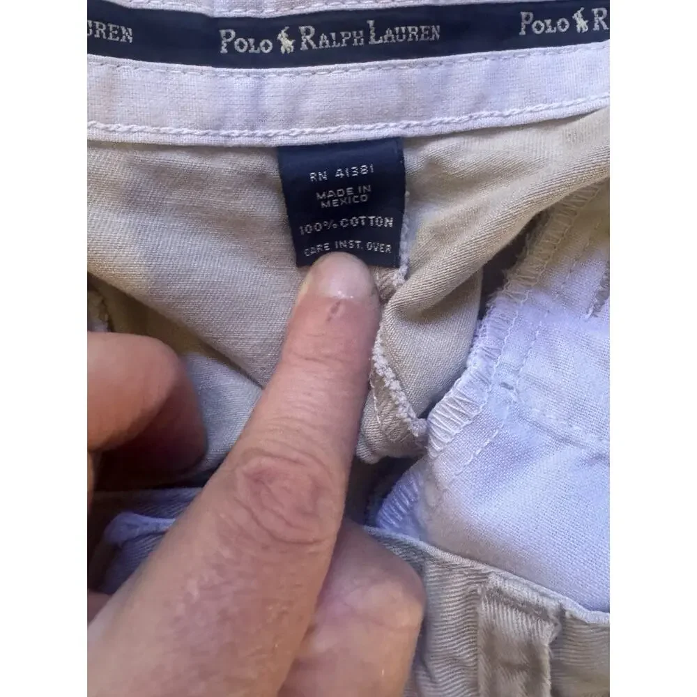 Vintage Polo Ralph Lauren Andrew Chino Pants Khaki Pleated Frayed Cropped 34x28